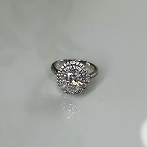 💍Silver 925 Double Halo Oval Cubic Zirconia Ring💍